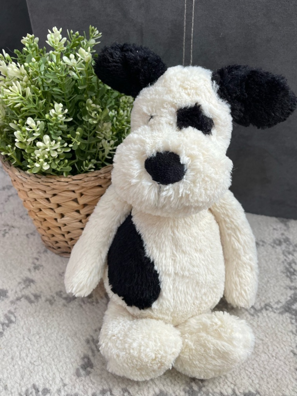 Jellycat London Bashful Cream & Black Puppy Spotted Dog Plush 12”